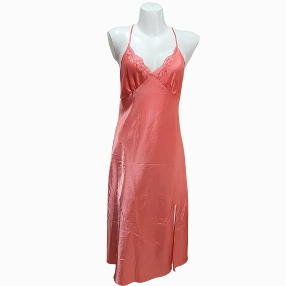 Satin Nightgown Slip Dress L Peach FLAW - Picture 1 of 9